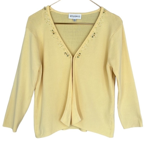 Studio I Vintage Floral Beaded Neckline Detail Long Sleeve Cardigan‎ Sweater - Picture 1 of 11